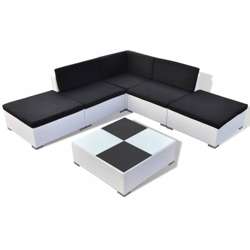 vidaXL 6-tlg Garten-Lounge-Set mit Auflagen Poly Rattan Weiß Modell 1 von VIDAXL