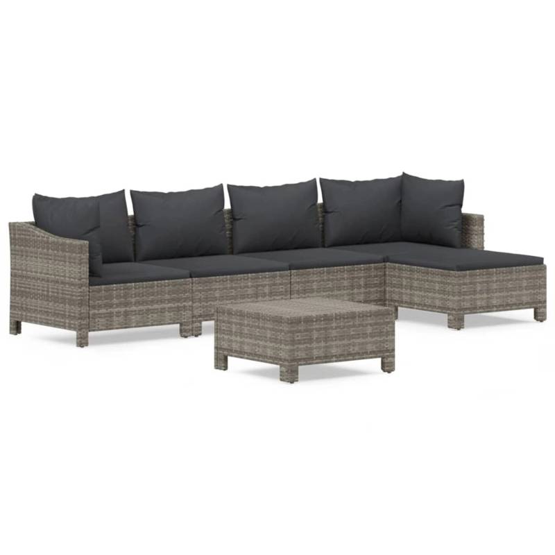 vidaXL 6-tlg Garten-Lounge-Set mit Kissen Grau Poly Rattan Modell 44 von VIDAXL