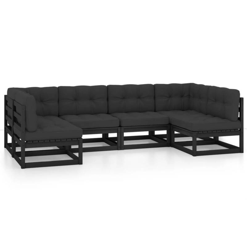 vidaXL 6-tlg Garten-Lounge-Set mit Kissen Schwarz Massivholz Kiefer Modell 1 von VIDAXL