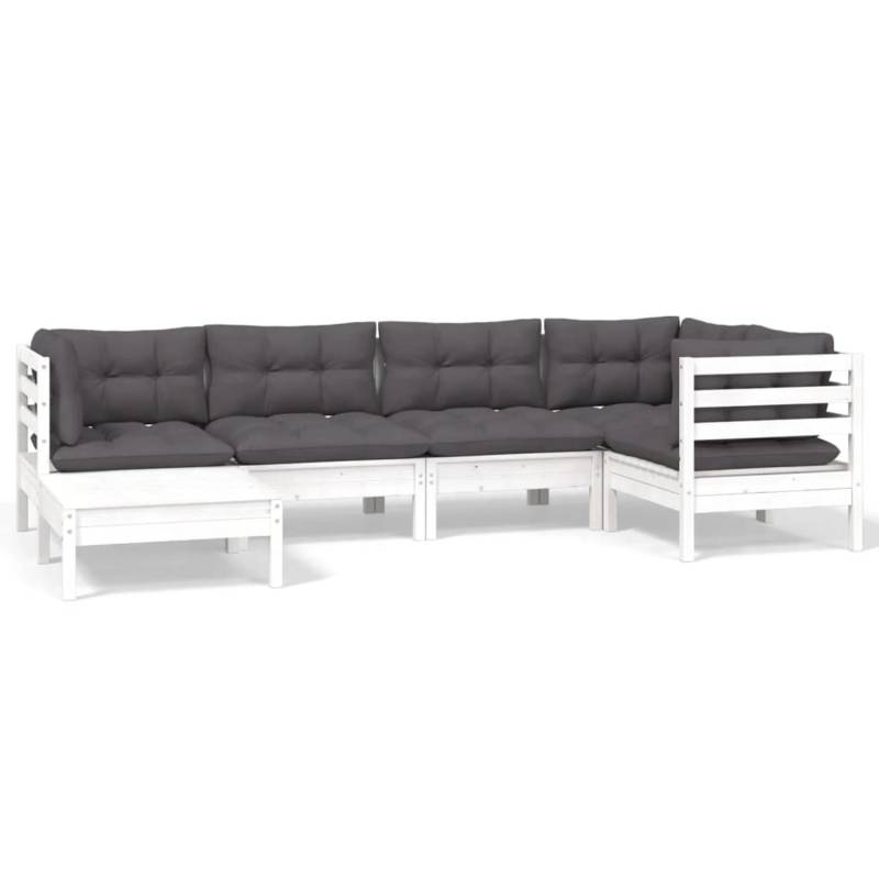 vidaXL 6-tlg Garten-Lounge-Set mit Kissen Weiß Kiefer Massivholz Modell 3 von VIDAXL