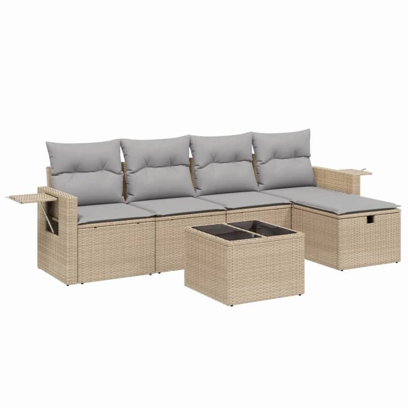 vidaXL 6-tlg Garten-Sofagarnitur mit Kissen Beige Poly Rattan Modell 134 von VIDAXL