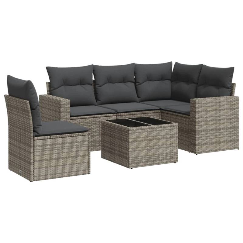 vidaXL 6-tlg Garten-Sofagarnitur mit Kissen Grau Poly Rattan Modell 2 von VIDAXL