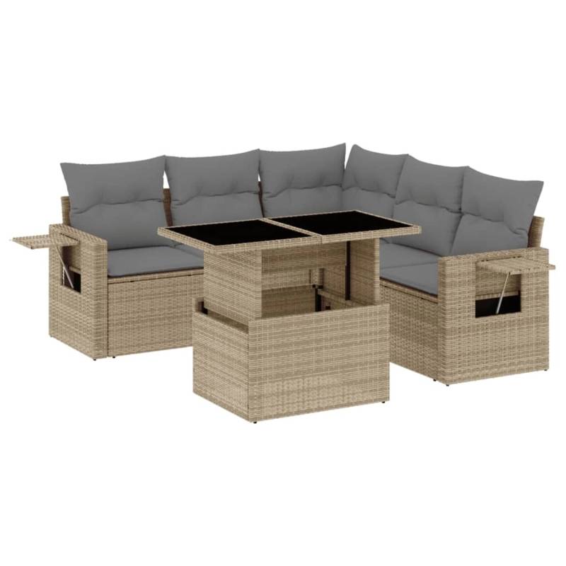 vidaXL 6-tlg. Garten-Sofagarnitur mit Kissen Beige Poly Rattan von VIDAXL