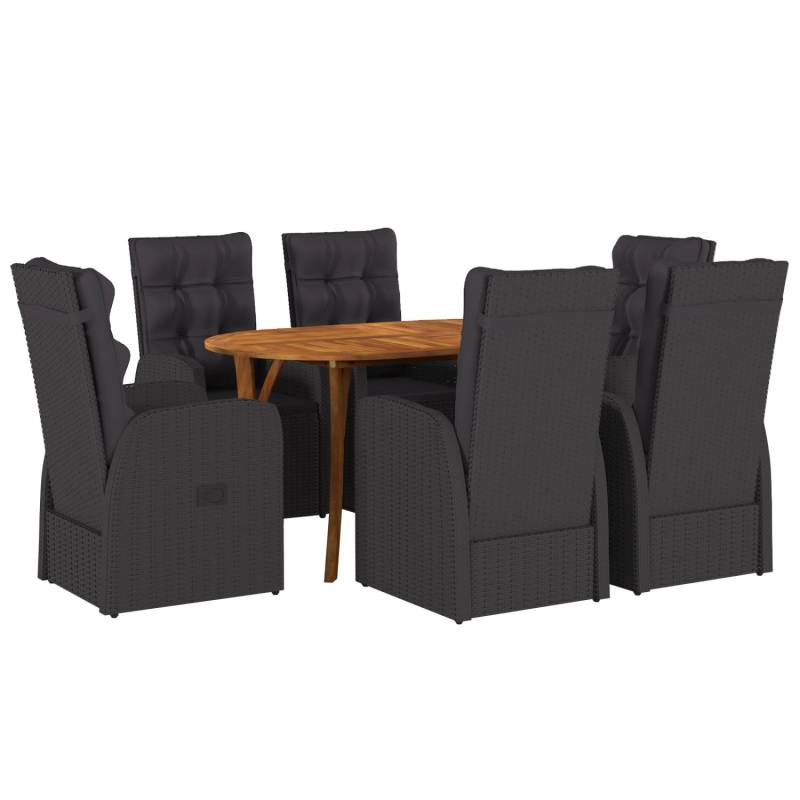 vidaXL 7-Teilige Garten Essgruppe mit Kissen Schwarz Poly-Rattan Akazie 3172827 von VIDAXL