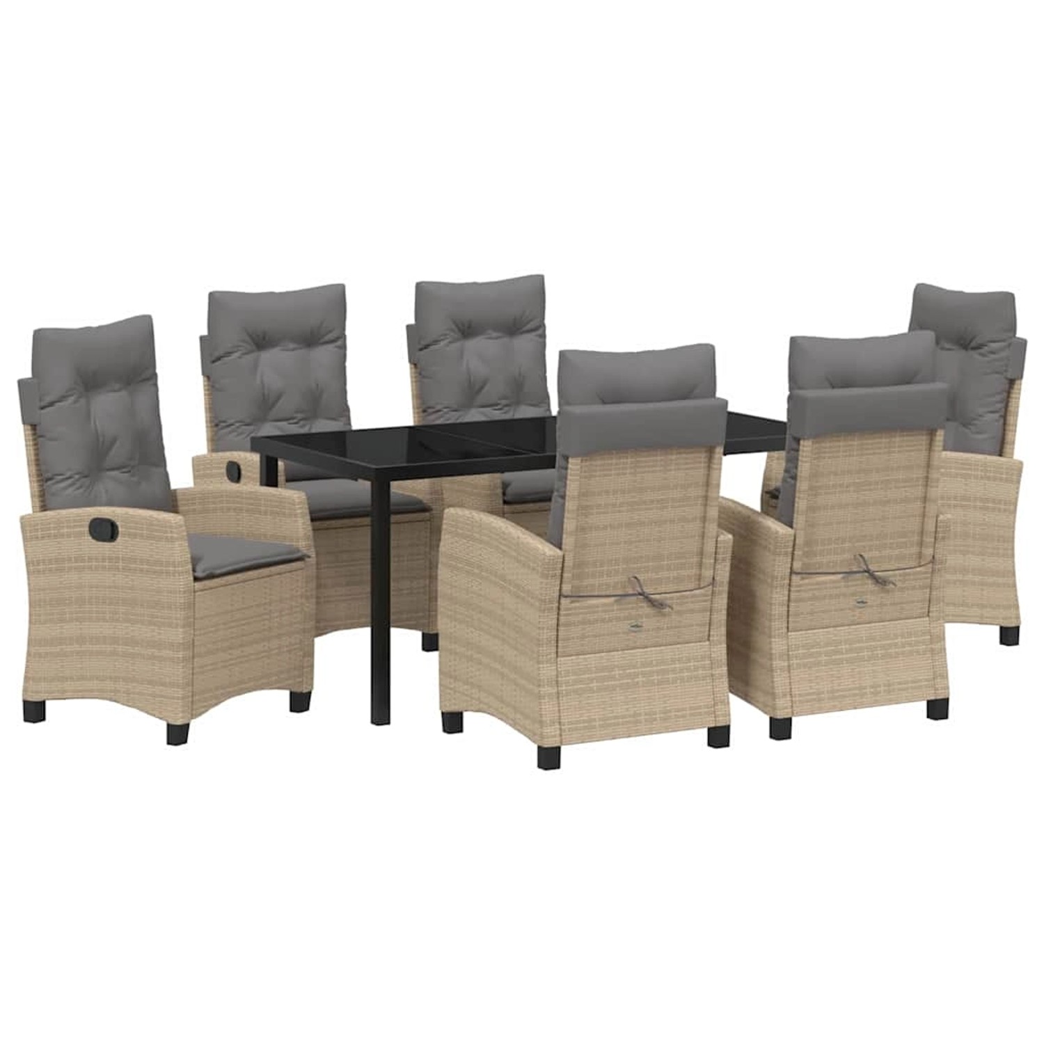 vidaXL 7-Teiliges Garten-Ess-Set mit Beigen Kissen aus Poly Rattan 3380404 von VIDAXL
