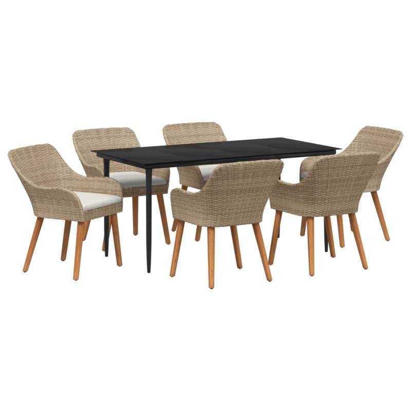 vidaXL 7-Teiliges Garten Esstisch Set Beige Poly Rattan 3261695 von VIDAXL