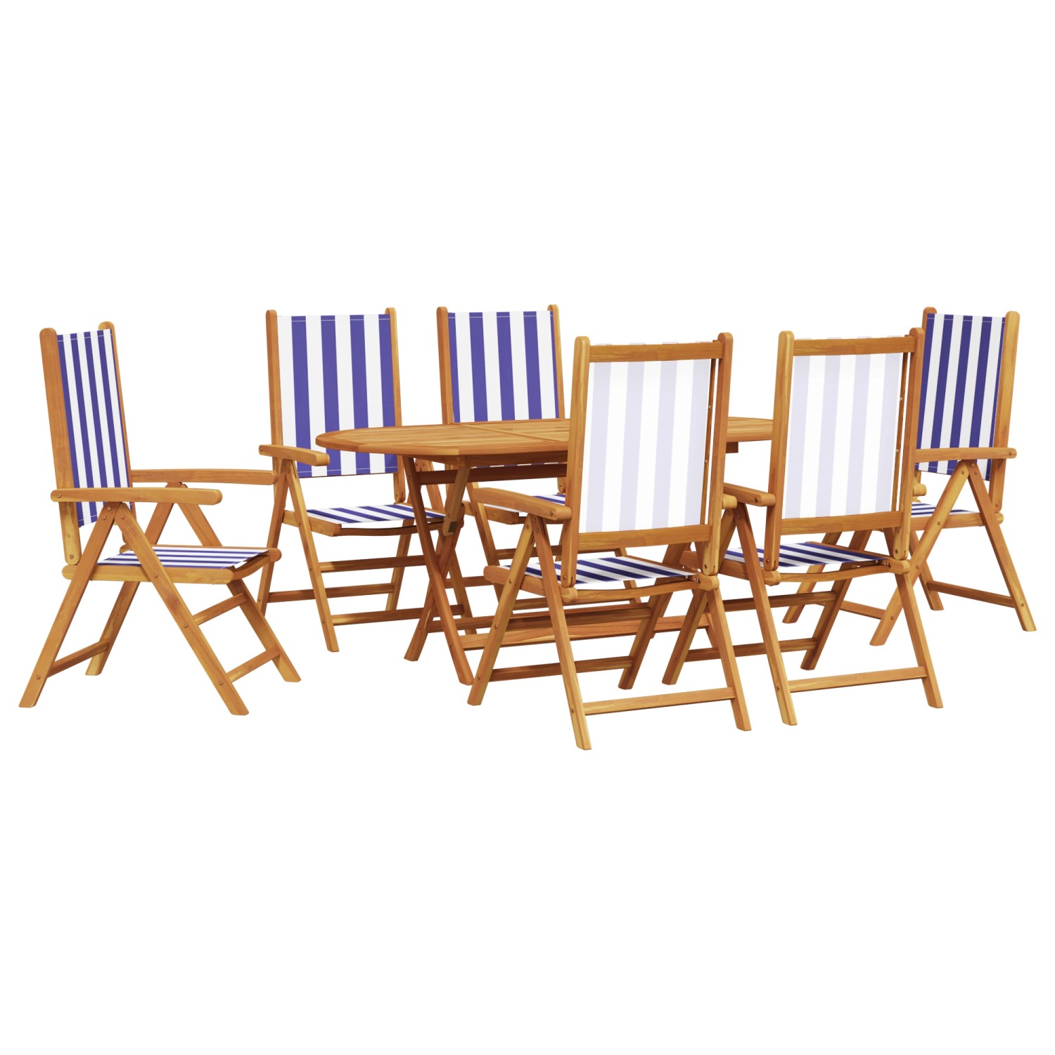 vidaXL 7-Teiliges Garten Esstisch Set Blau und Weiß aus Massivem Akazienholz 3375753 vidaXL 7-Teiliges Garten Esstisch Set Blau und Weiß aus Massivem Akazienholz 3375753 von VIDAXL