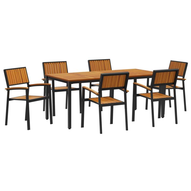 vidaXL 7-Teiliges Garten-Esstisch-Set aus Massivem Akazienholz und Metall 3284418 von VIDAXL