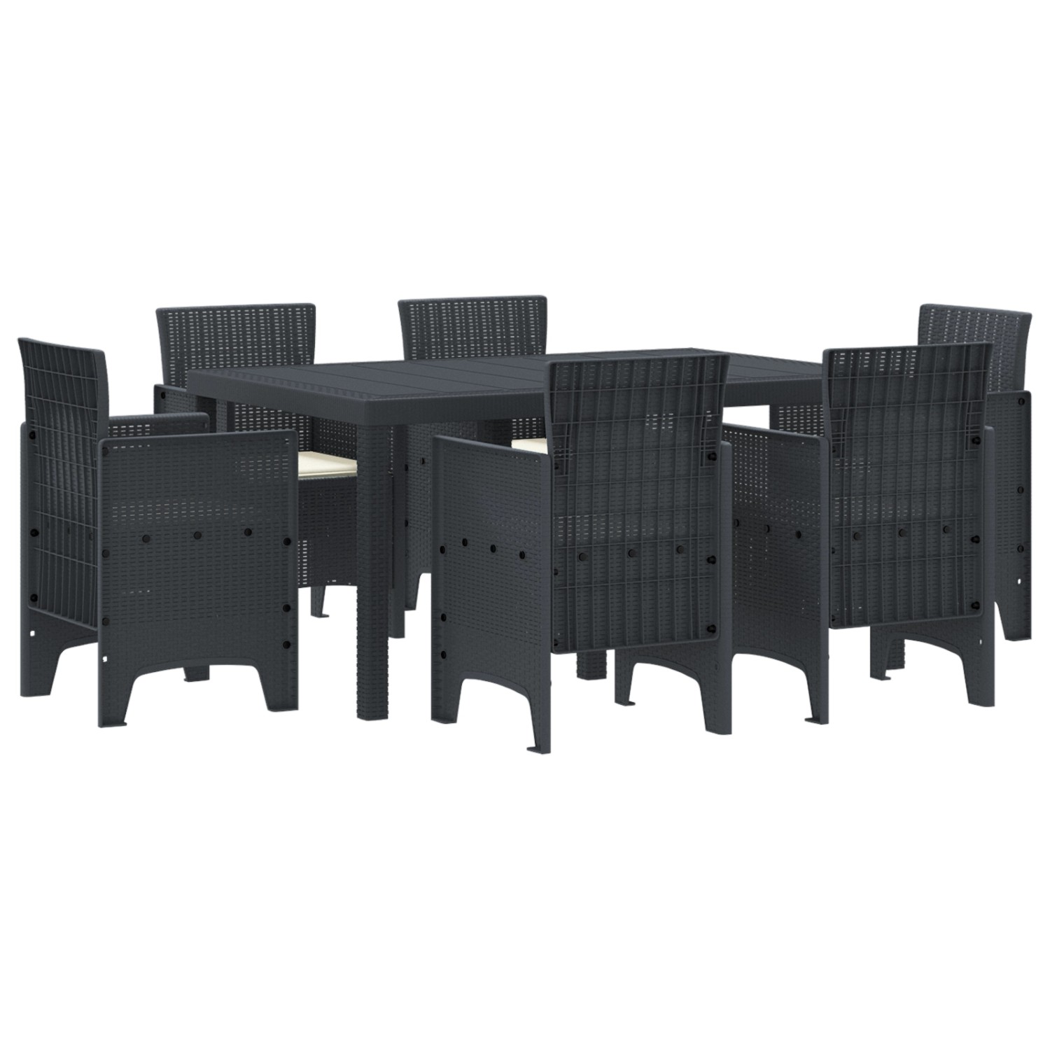 vidaXL 7-Teiliges Garten Esstisch Set mit Kissen Anthrazit Poly-Rattan 3378556 vidaXL 7-Teiliges Garten Esstisch Set mit Kissen Anthrazit Poly-Rattan 3378556 von VIDAXL