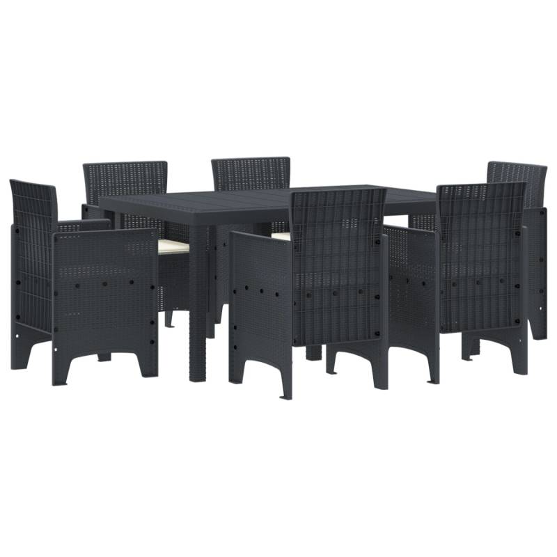 vidaXL 7-Teiliges Garten Esstisch Set mit Kissen Anthrazit Poly-Rattan 3378556 von VIDAXL