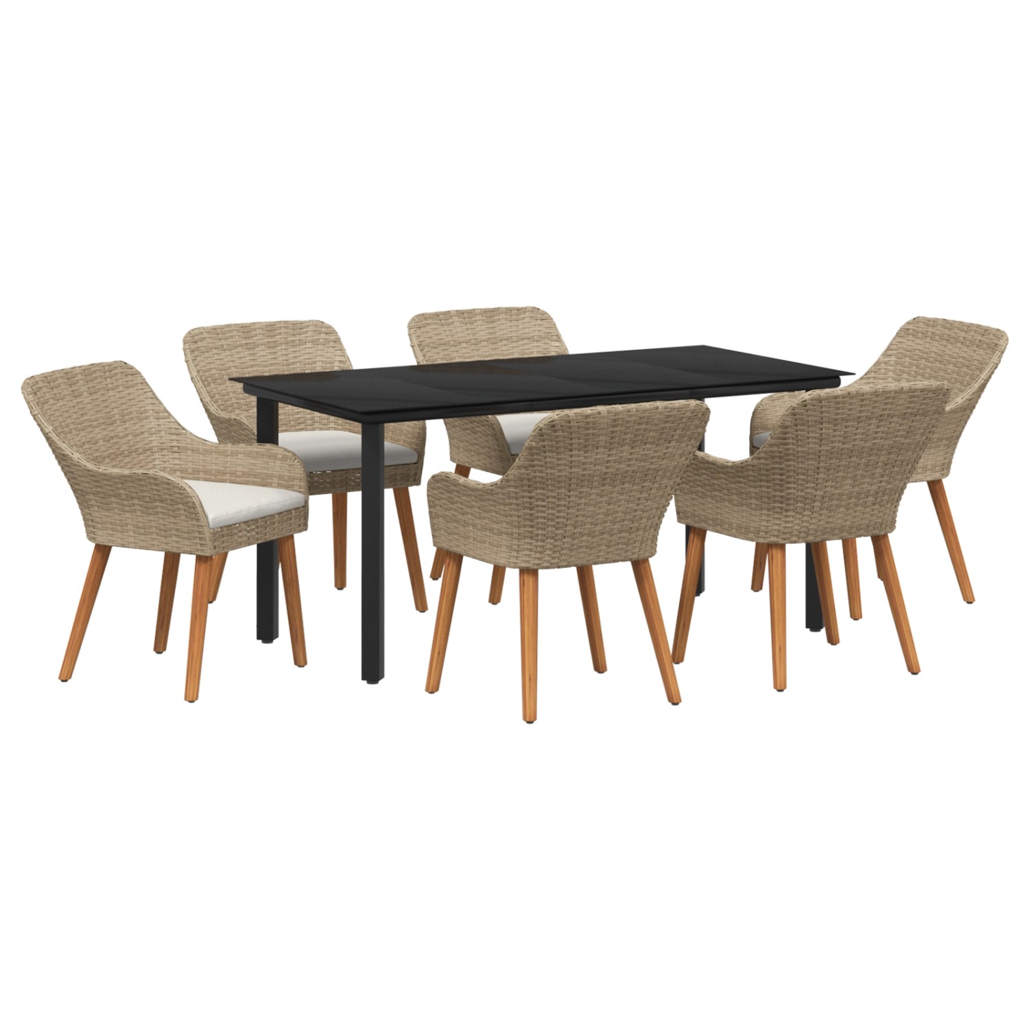 vidaXL 7-Teiliges Garten Esstischset Beige Poly Rattan 3261702 von VIDAXL