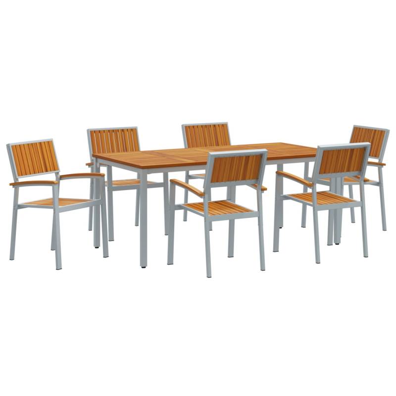 vidaXL 7-Teiliges Garten-Esszimmer-Set aus Massivem Akazienholz und Metall 3284426 von VIDAXL