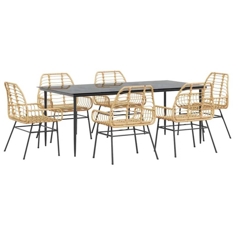 vidaXL 7-Teiliges Garten-Esszimmerset Braun Poly Rattan Glas 3334448 von VIDAXL