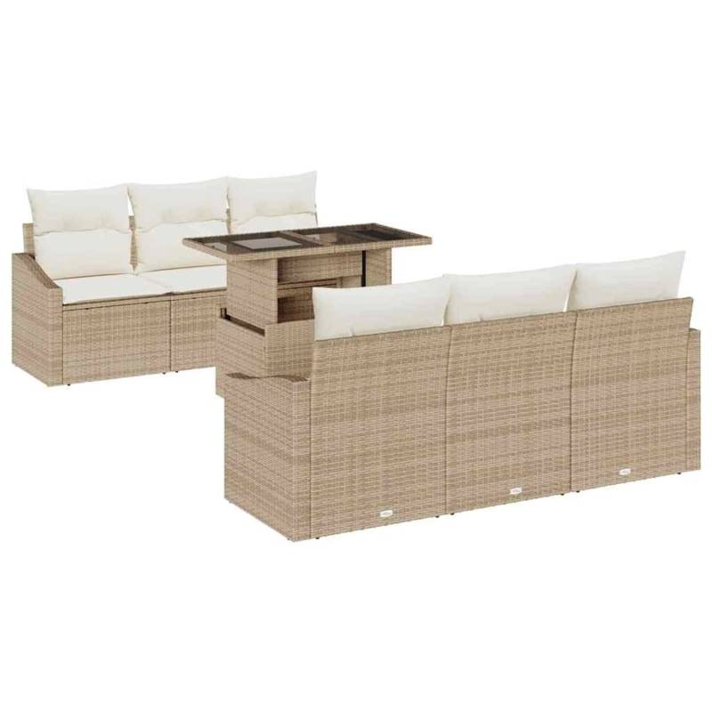 vidaXL 7-Teiliges Garten-Sofa-Set mit Beigen Kissen aus Poly Rattan 3357664 von VIDAXL