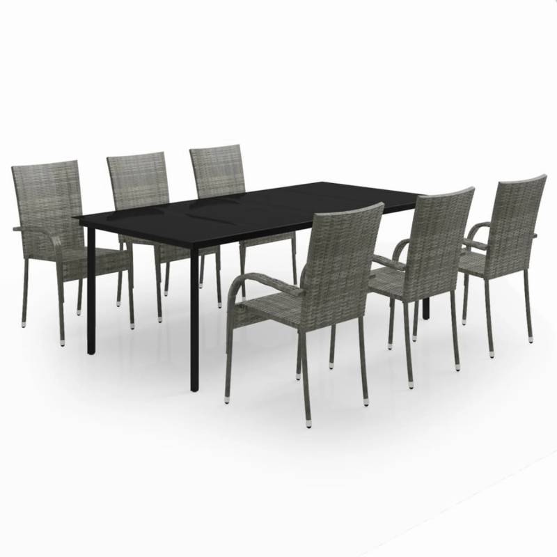 vidaXL 7-Tlg Garten-Essgruppe Grau und Schwarz 3099393 von VIDAXL
