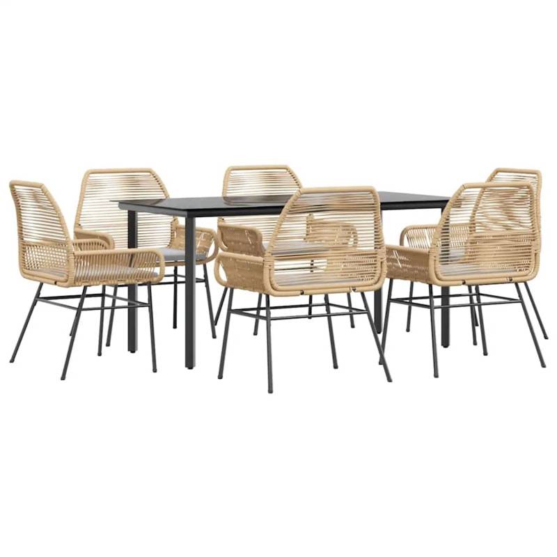 vidaXL 7-Tlg Garten-Essgruppe mit Kissen Braun Poly Rattan Glas 3334573 von VIDAXL