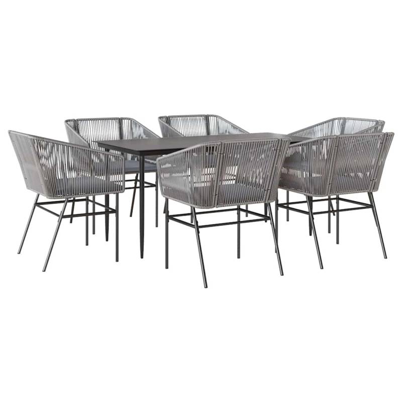 vidaXL 7-Tlg Garten-Essgruppe mit Kissen Grau Poly Rattan Glas 3334531 von VIDAXL