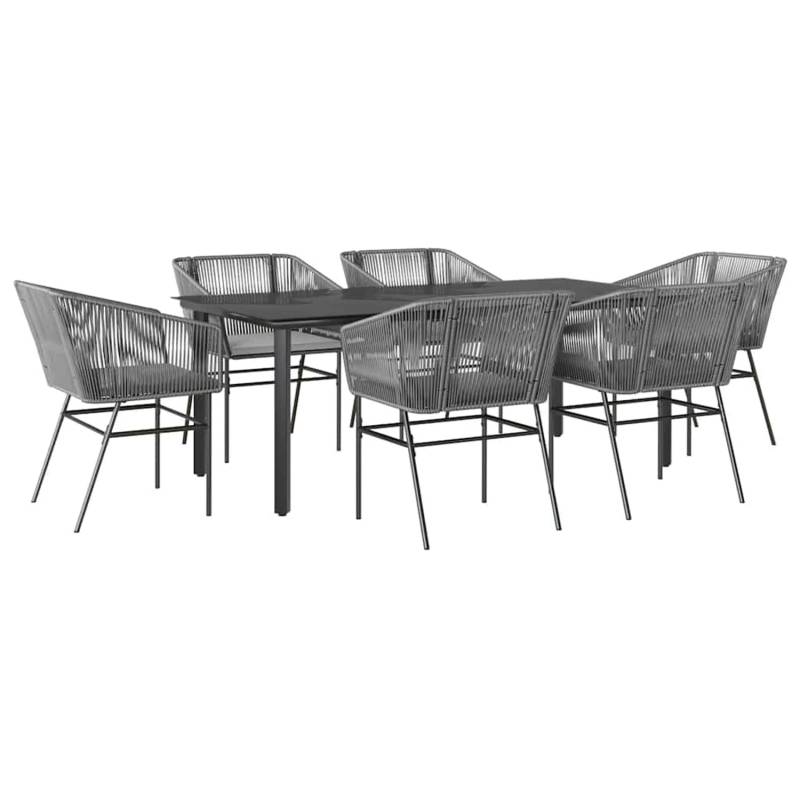 vidaXL 7-Tlg Garten-Essgruppe mit Kissen Grau Poly Rattan Glas 3334630 von VIDAXL