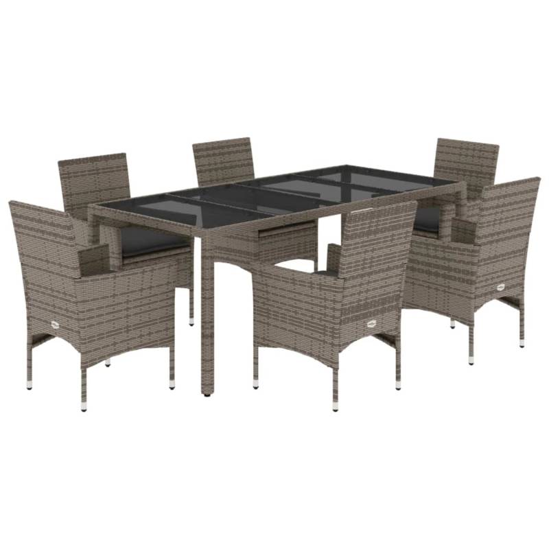 vidaXL 7-Tlg Garten-Essgruppe mit Kissen Grau Poly Rattan und Glas 3278559 von VIDAXL