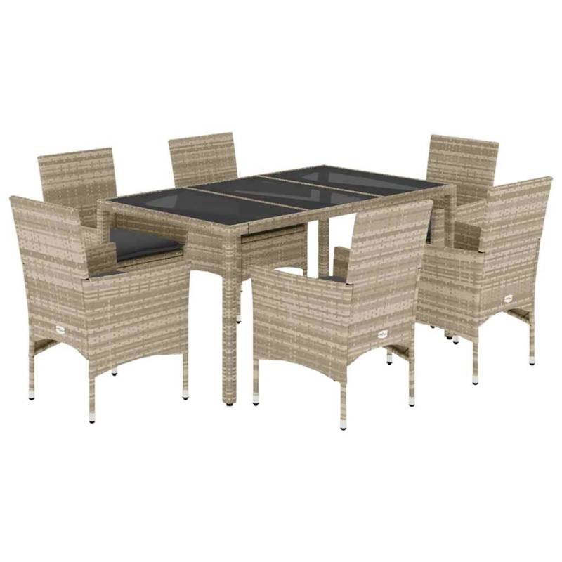vidaXL 7-Tlg Garten-Essgruppe mit Kissen Hellgrau Poly Rattan & Glas 3278576 von VIDAXL