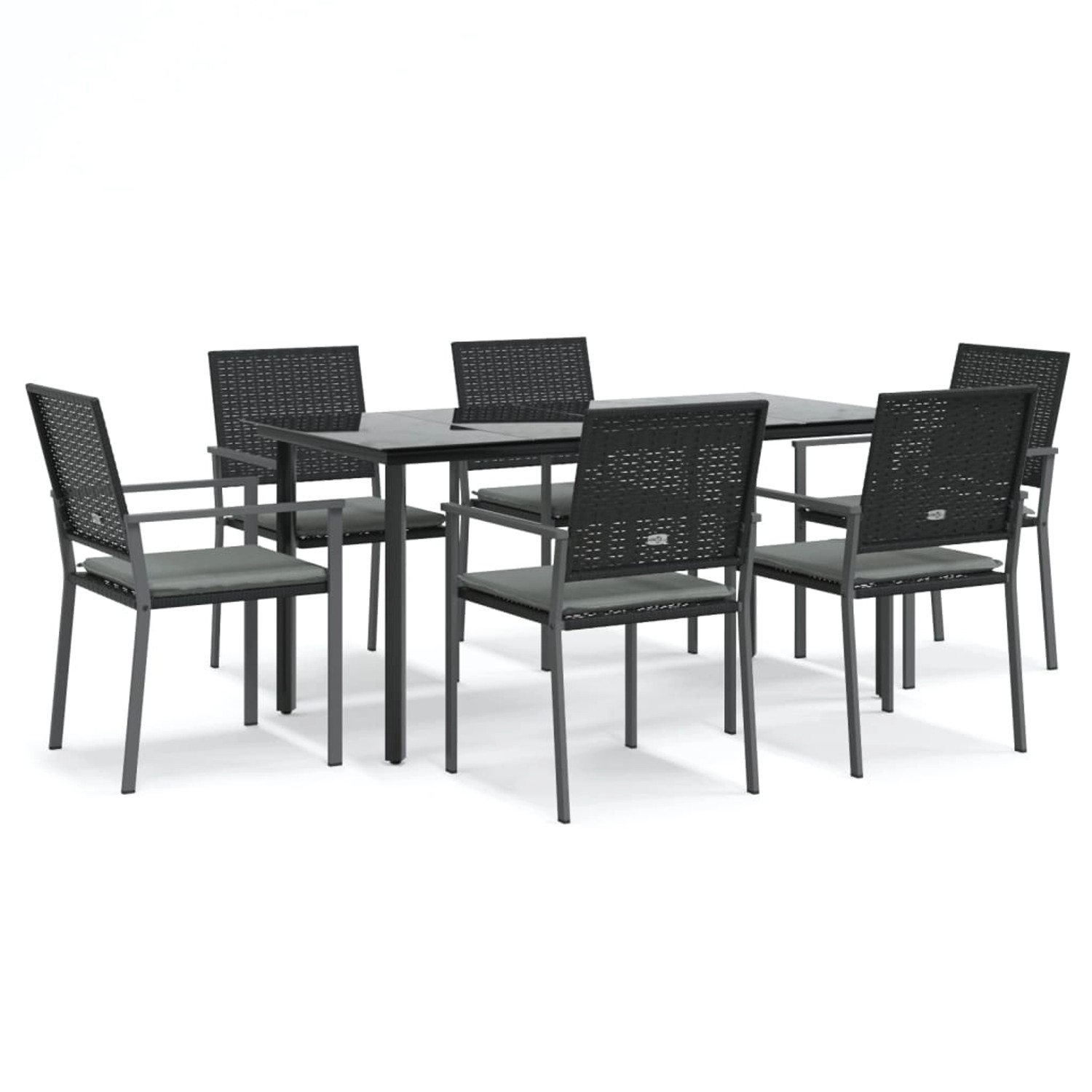 vidaXL 7-Tlg Garten-Essgruppe mit Kissen Poly Rattan und Stahl 3187026 von VIDAXL