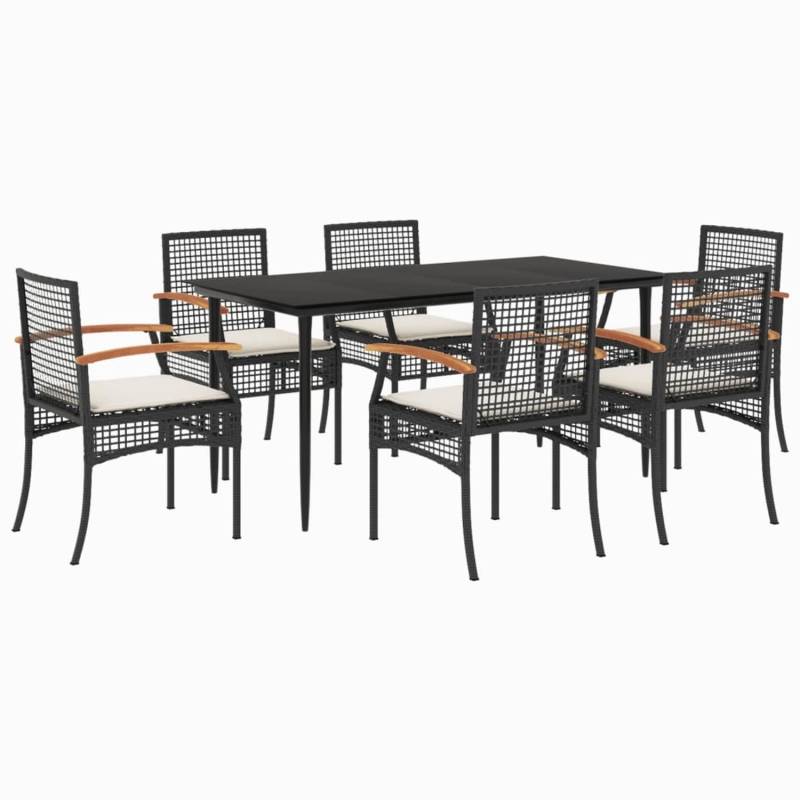 vidaXL 7-Tlg Garten-Essgruppe mit Kissen Schwarz Poly Rattan 3213600 von VIDAXL