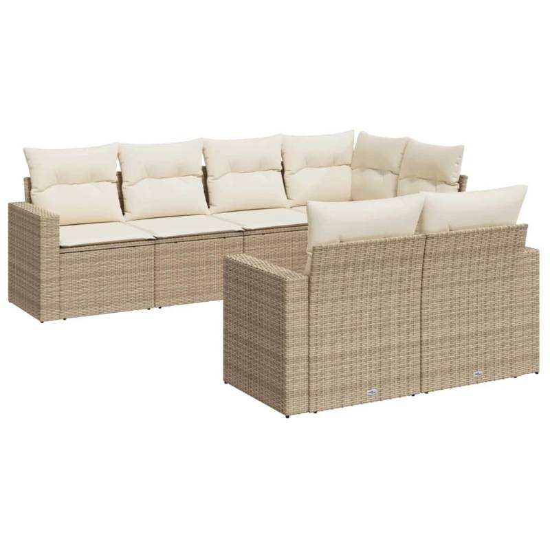 vidaXL 7-Tlg Garten-Sofagarnitur mit Kissen Beige Poly Rattan 3219198 von VIDAXL