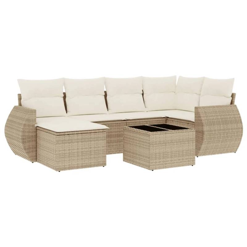 vidaXL 7-Tlg Garten-Sofagarnitur mit Kissen Beige Poly Rattan 3254005 von VIDAXL