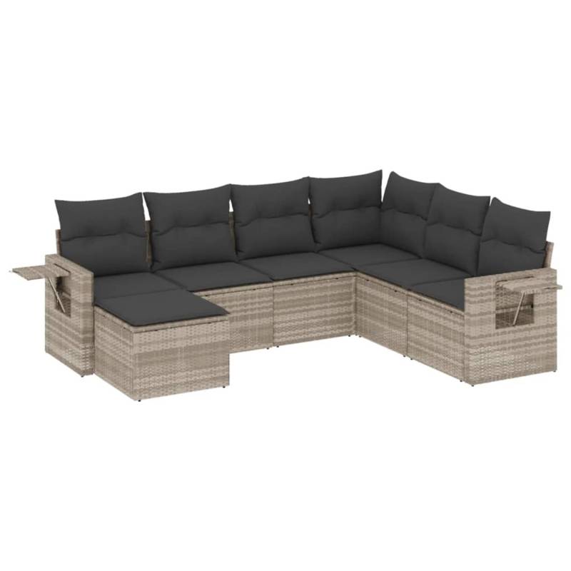 vidaXL 7-Tlg Garten-Sofagarnitur mit Kissen Hellgrau Poly Rattan 3252839 von VIDAXL