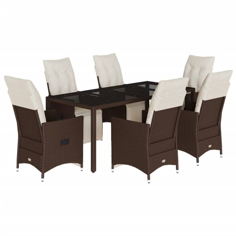 vidaXL 7-tlg Garten-Bistro-Set mit Kissen Braun Poly Rattan Modell 3 von VIDAXL