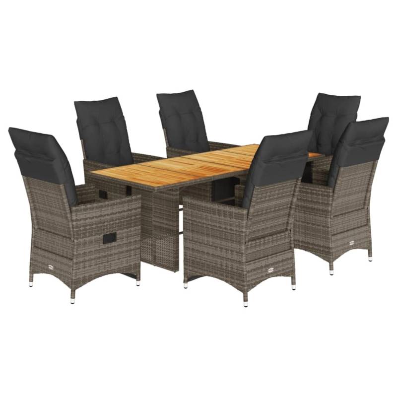 vidaXL 7-tlg Garten-Bistro-Set mit Kissen Grau Poly Rattan Modell 1 von VIDAXL