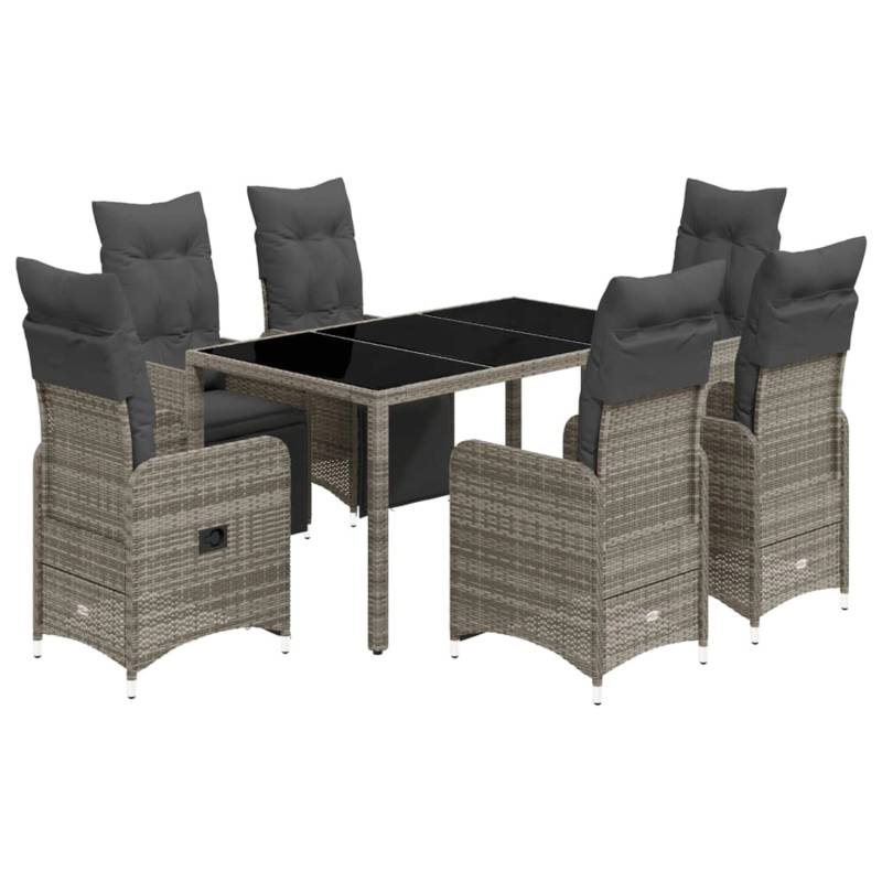 vidaXL 7-tlg Garten-Bistro-Set mit Kissen Grau Poly Rattan Modell 10 von VIDAXL