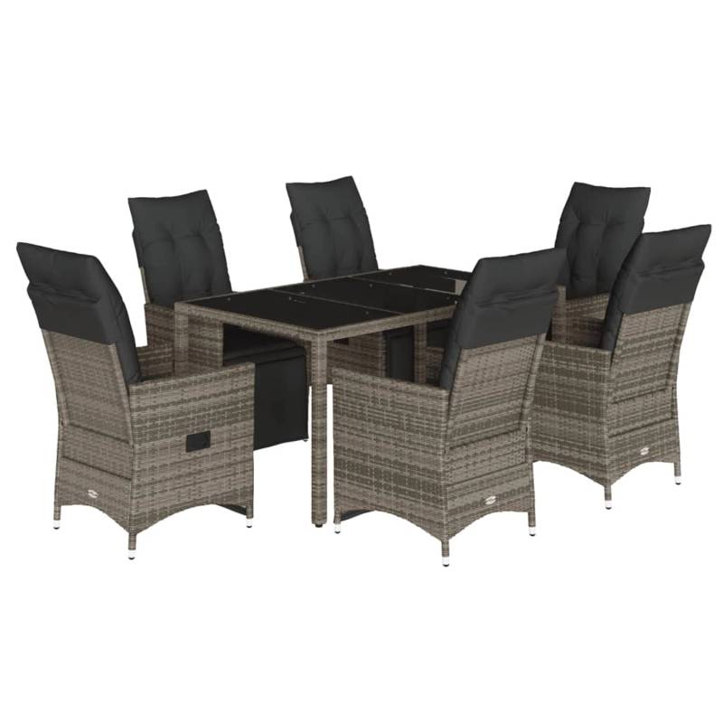 vidaXL 7-tlg Garten-Bistro-Set mit Kissen Grau Poly Rattan Modell 13 von VIDAXL