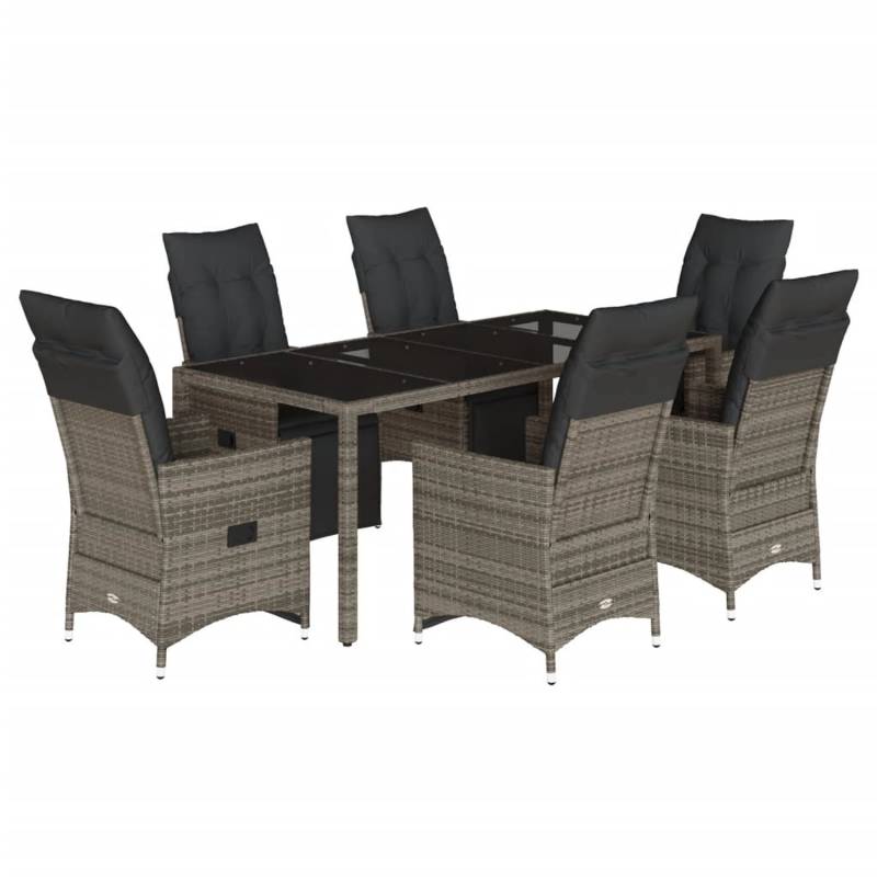 vidaXL 7-tlg Garten-Bistro-Set mit Kissen Grau Poly Rattan Modell 6 von VIDAXL