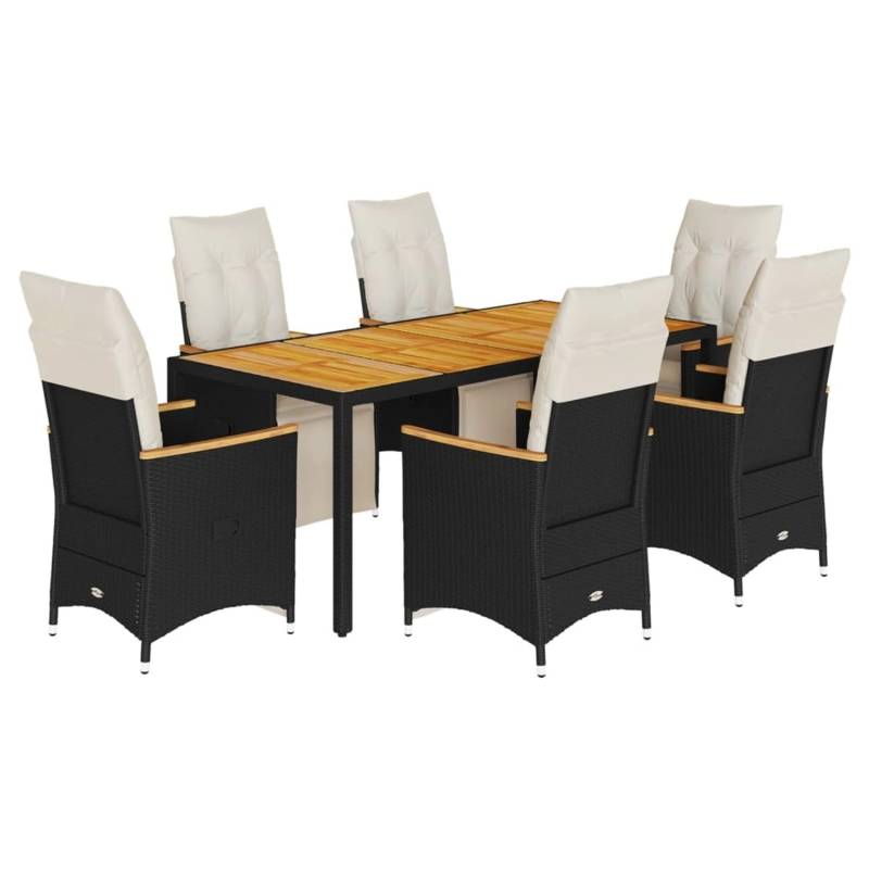vidaXL 7-tlg Garten-Bistro-Set mit Kissen Schwarz Poly Rattan Modell 1 von VIDAXL