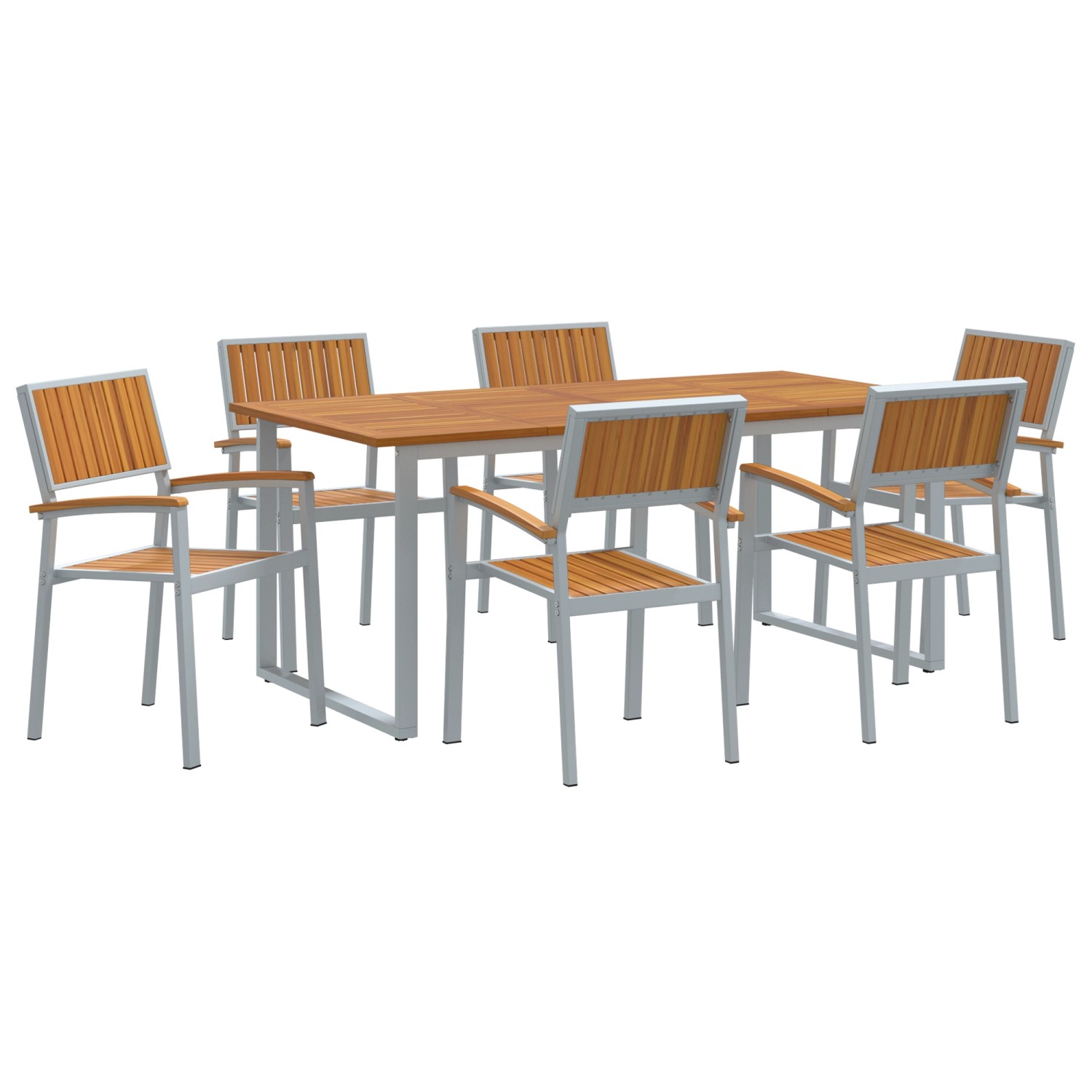vidaXL 7-tlg Garten-Essgruppe Grau Stahl und Massivholz Akazie 3284356 vidaXL 7-tlg Garten-Essgruppe Grau Stahl und Massivholz Akazie 3284356 von VIDAXL