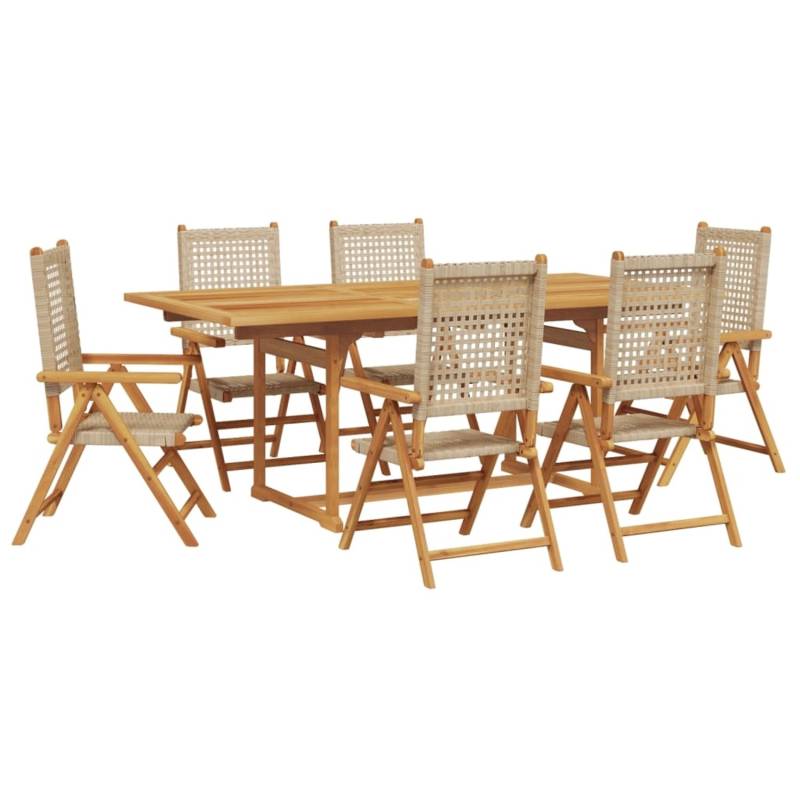 vidaXL 7-tlg Garten-Essgruppe Poly Rattan und Massivholz Beige Modell 1 von VIDAXL