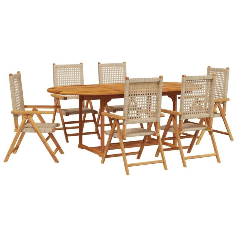 vidaXL 7-tlg Garten-Essgruppe Poly Rattan und Massivholz Beige Modell 2 von VIDAXL