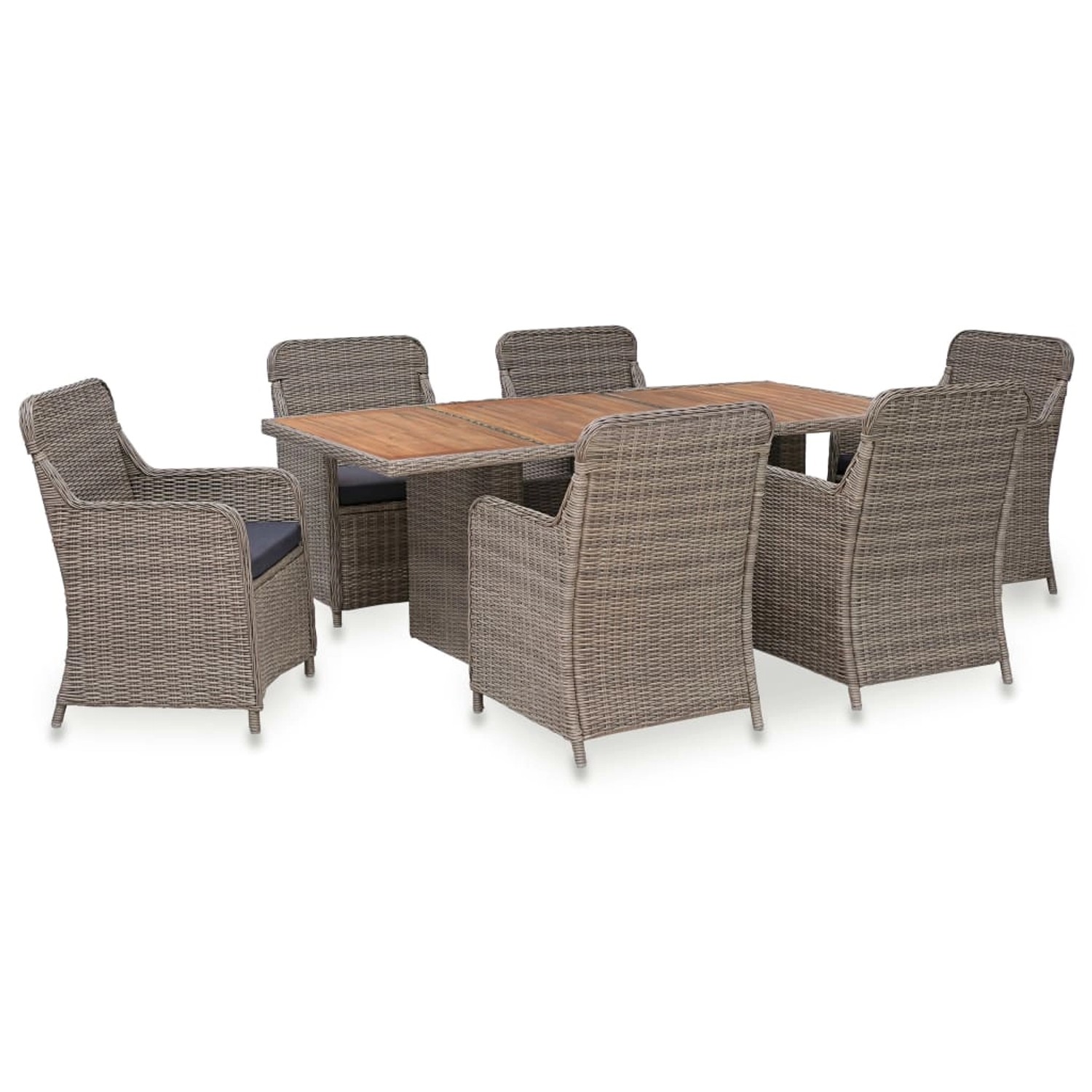 vidaXL 7-tlg Garten-Essgruppe mit Auflagen Poly Rattan Braun Modell 1 vidaXL 7-tlg Garten-Essgruppe mit Auflagen Poly Rattan Braun Modell 1 von VIDAXL