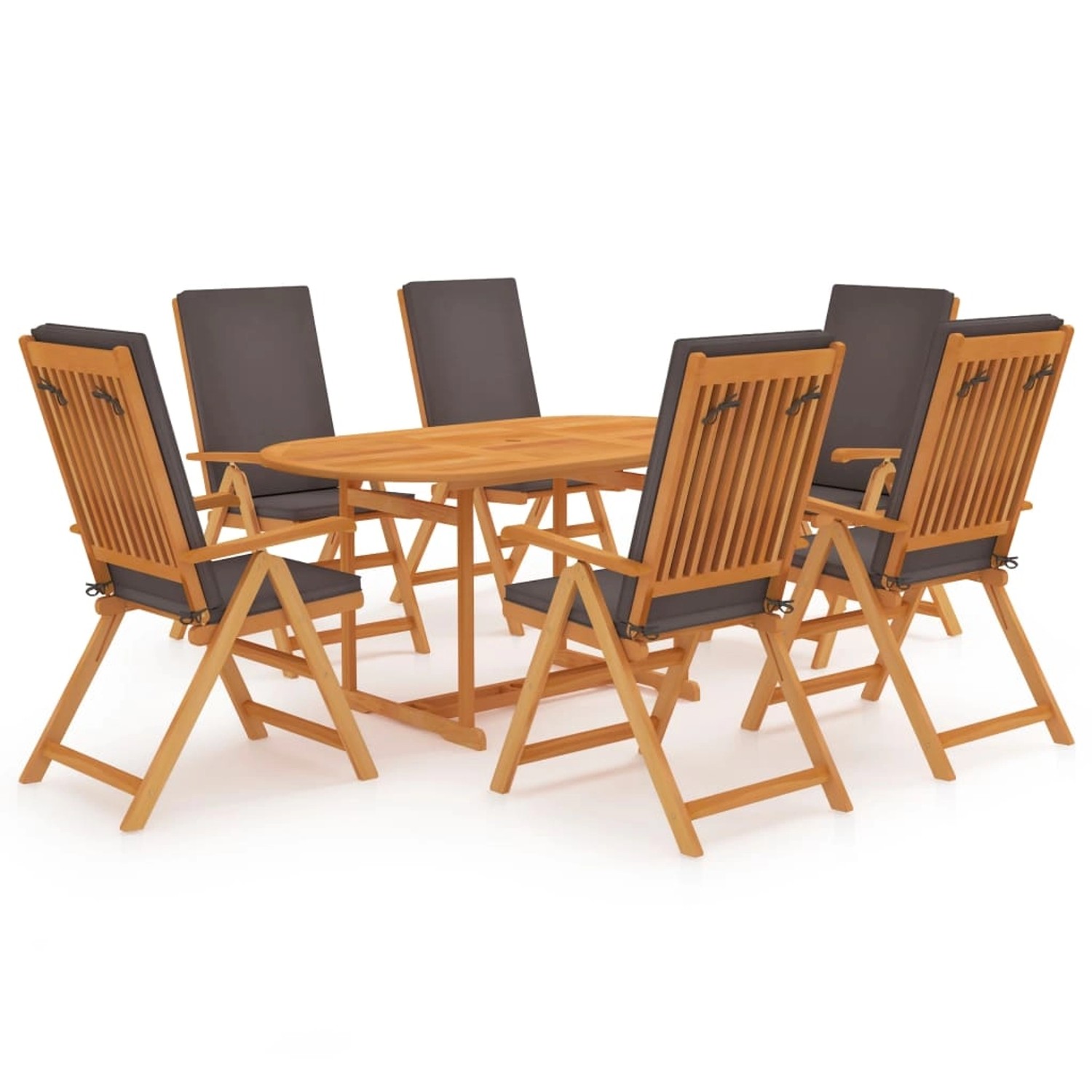 vidaXL 7-tlg Garten-Essgruppe mit Grauen Kissen Massivholz Teak Modell 1 vidaXL 7-tlg Garten-Essgruppe mit Grauen Kissen Massivholz Teak Modell 1 von VIDAXL