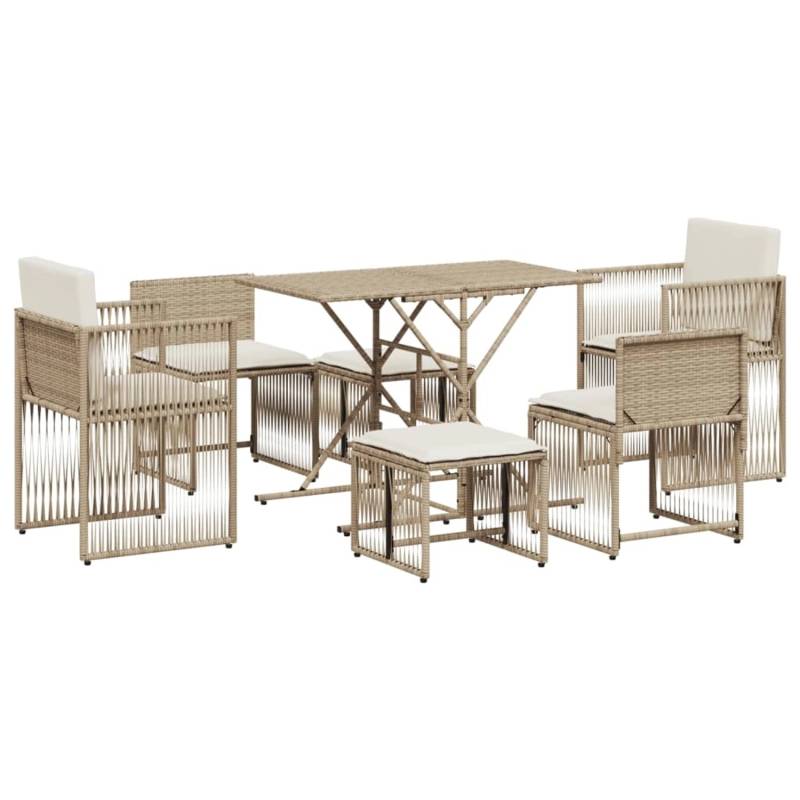 vidaXL 7-tlg Garten-Essgruppe mit Kissen Beige Poly Rattan Modell 38 von VIDAXL
