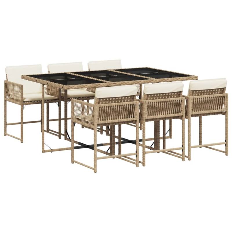 vidaXL 7-tlg Garten-Essgruppe mit Kissen Beige Poly Rattan Modell 50 von VIDAXL