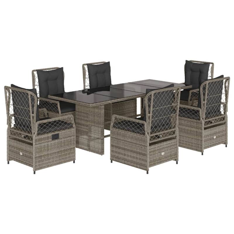 vidaXL 7-tlg Garten-Essgruppe mit Kissen Grau Poly Rattan Modell 100 von VIDAXL