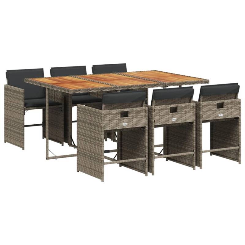 vidaXL 7-tlg Garten-Essgruppe mit Kissen Grau Poly Rattan Modell 104 von VIDAXL