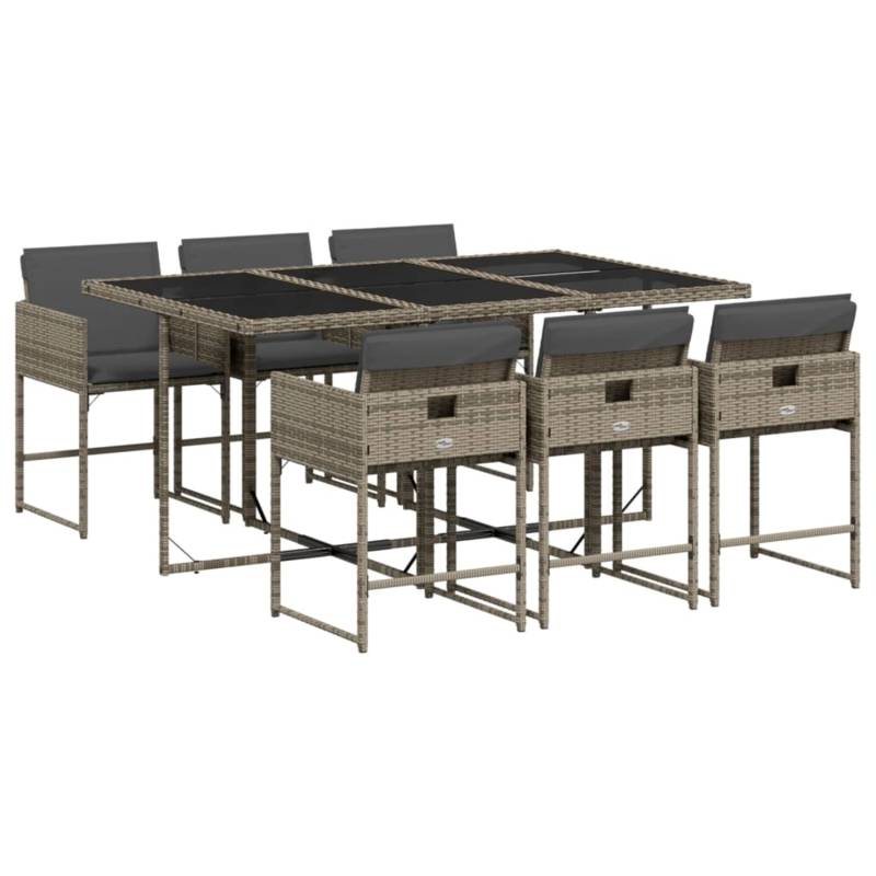 vidaXL 7-tlg Garten-Essgruppe mit Kissen Grau Poly Rattan Modell 79 von VIDAXL