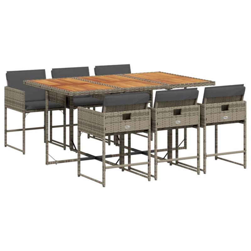 vidaXL 7-tlg Garten-Essgruppe mit Kissen Grau Poly Rattan Modell 89 von VIDAXL