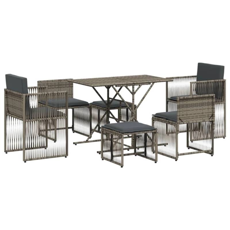 vidaXL 7-tlg Garten-Essgruppe mit Kissen Grau Poly Rattan Modell 98 von VIDAXL