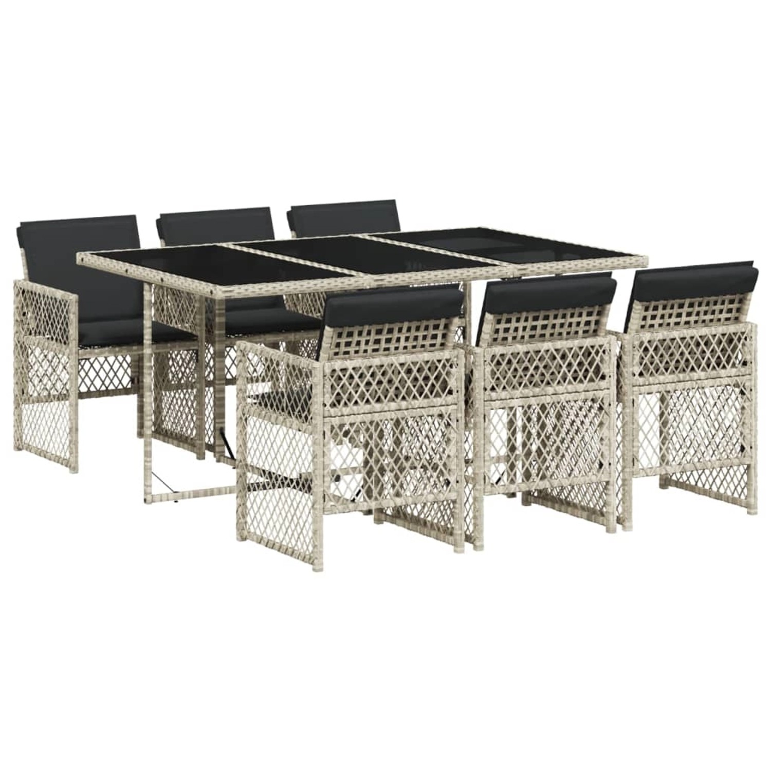 vidaXL 7-tlg Garten-Essgruppe mit Kissen Hellgrau Poly Rattan Modell 21 vidaXL 7-tlg Garten-Essgruppe mit Kissen Hellgrau Poly Rattan Modell 21 von VIDAXL
