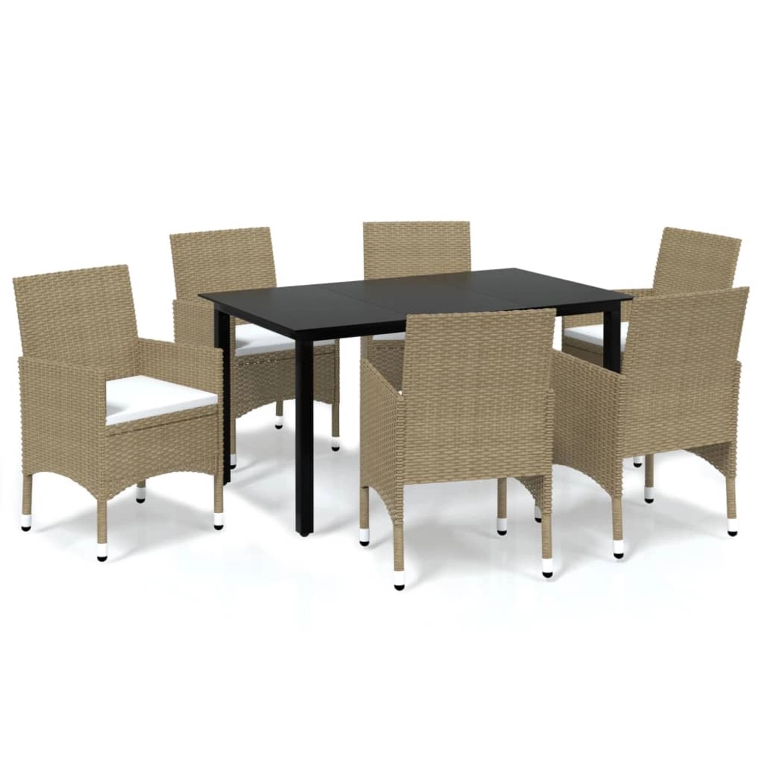 vidaXL 7-tlg Garten-Essgruppe mit Kissen Poly Rattan Beige Modell 1 vidaXL 7-tlg Garten-Essgruppe mit Kissen Poly Rattan Beige Modell 1 von VIDAXL