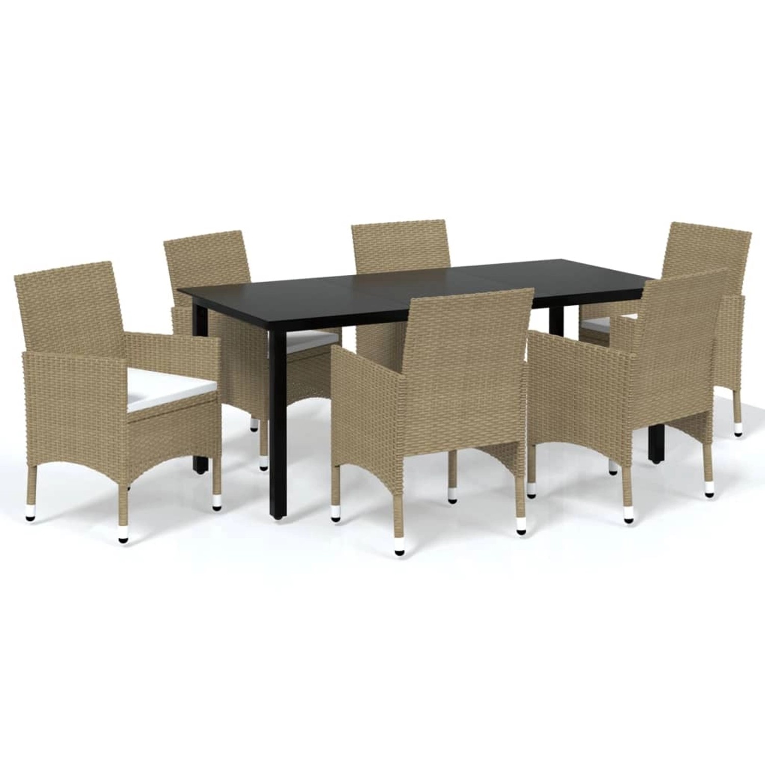 vidaXL 7-tlg Garten-Essgruppe mit Kissen Poly Rattan Beige Modell 2 vidaXL 7-tlg Garten-Essgruppe mit Kissen Poly Rattan Beige Modell 2 von VIDAXL